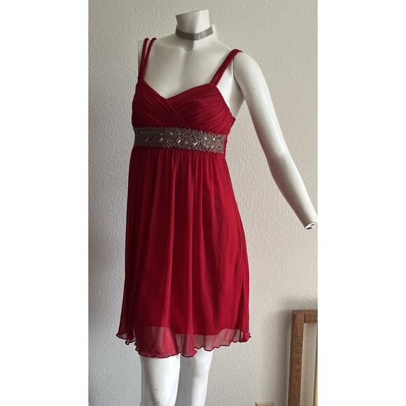 VTG Y2K City Triangles Red Beaded Empire Babydoll Dress Medium HOCO Prom Formal - Picture 8 of 16
